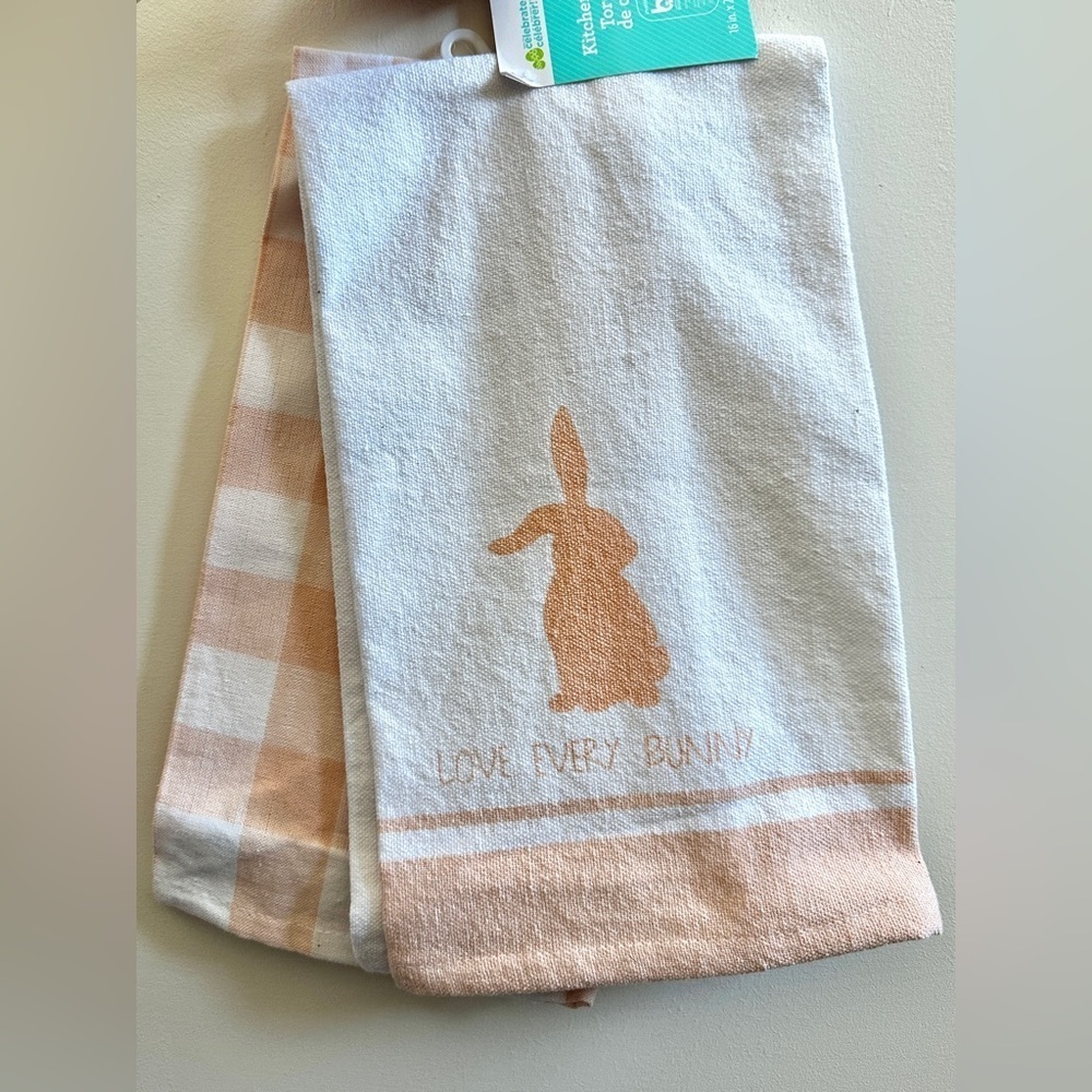 FREE ADD-ON Pink Easter Bunny Kitchen Towel Set of 2 NEW